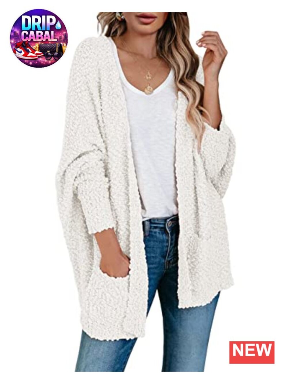 Womens Chunky Popcorn Cardigan Oversized Cozy Batwing Long Sleeve Sweater